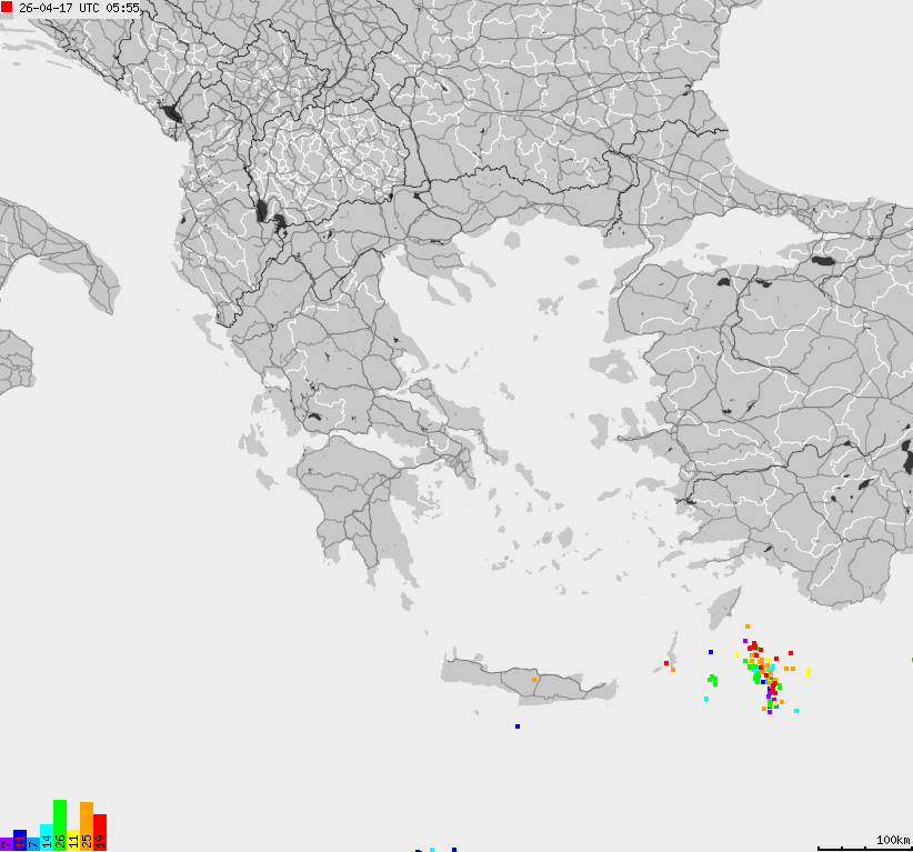 Mapa wyładowań atmosferycznych Grecji