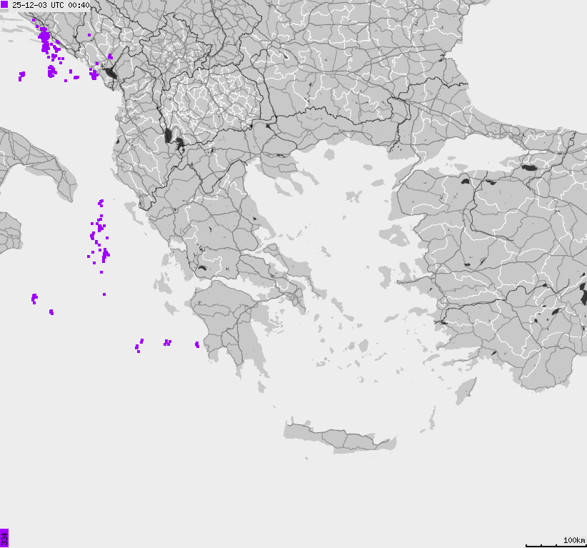 Mapa wyładowań atmosferycznych Grecji