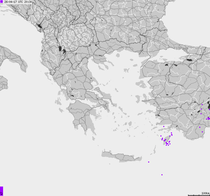 Mapa wyładowań atmosferycznych Grecji