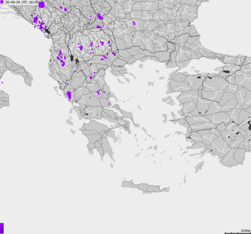 Mapa wyładowań atmosferycznych Grecji