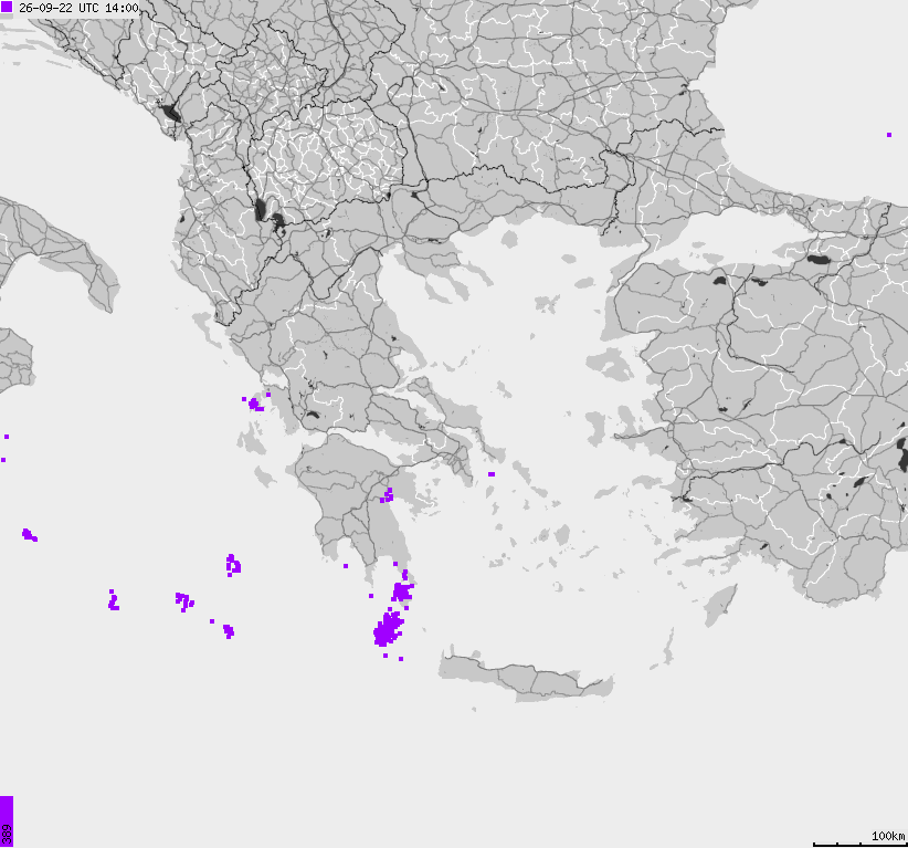 Mapa wyładowań atmosferycznych Grecji