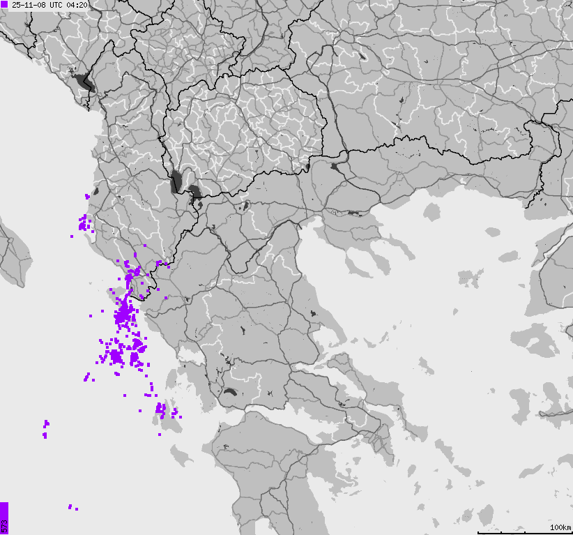 Mapa wyładowań atmosferycznych Grecji
