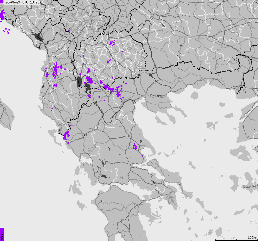 Mapa wyładowań atmosferycznych Grecji