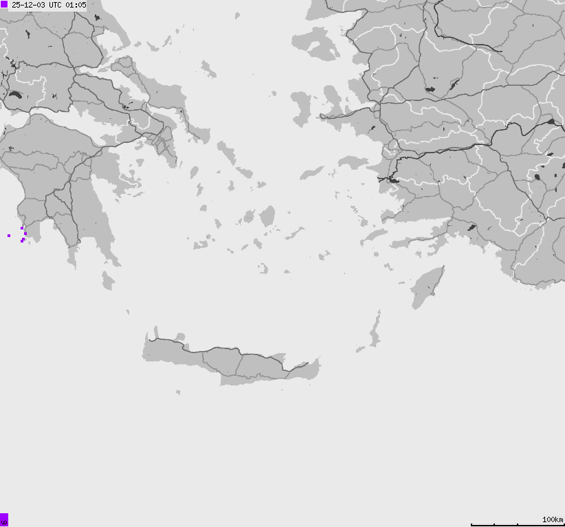Mapa wyładowań atmosferycznych Grecji