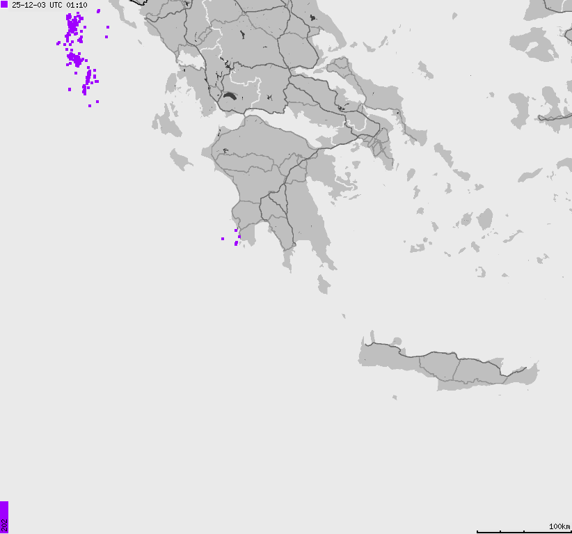 Mapa wyładowań atmosferycznych Grecji