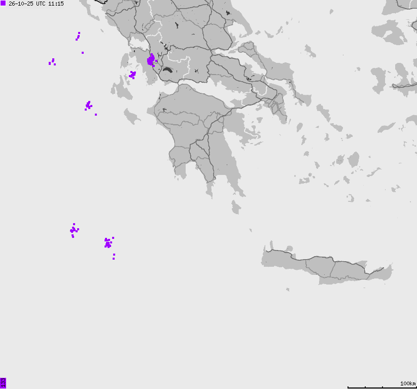 Mapa wyładowań atmosferycznych Grecji