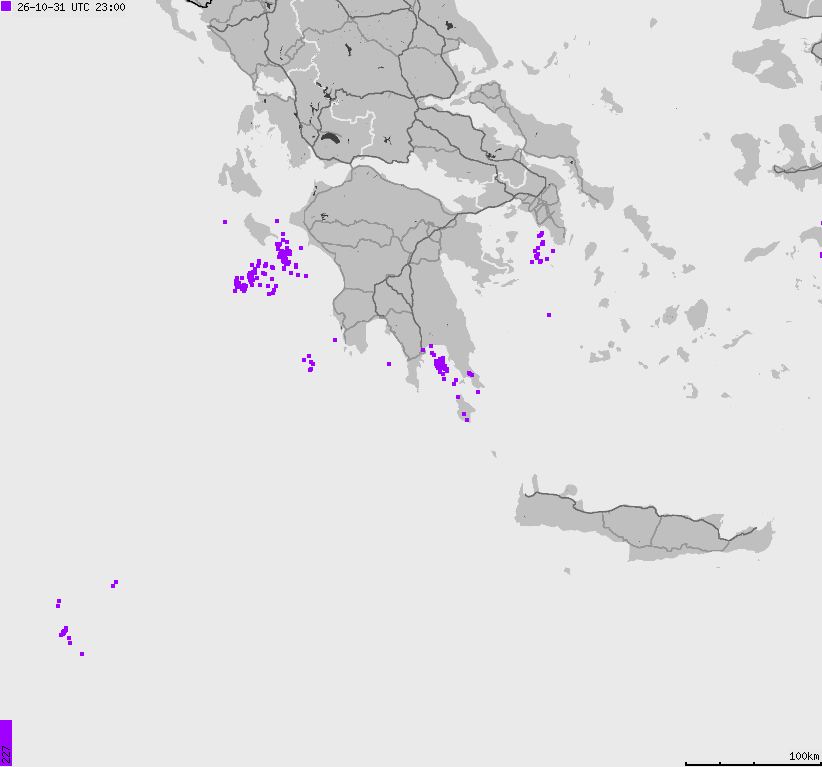Mapa wyładowań atmosferycznych Grecji