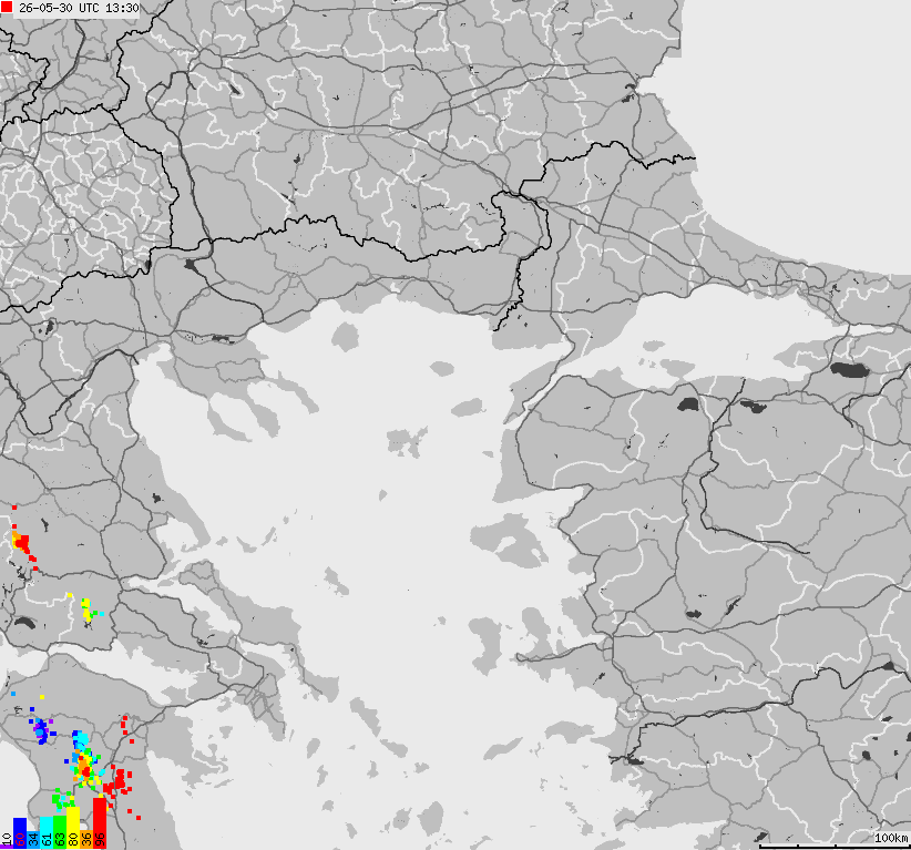 Mapa wyładowań atmosferycznych Grecji