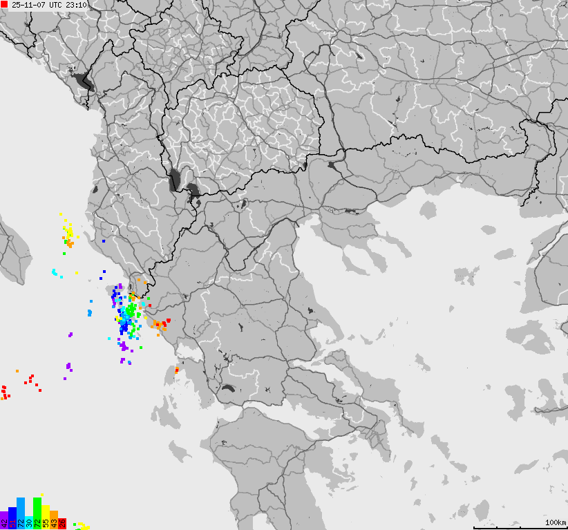 Mapa wyładowań atmosferycznych Grecji