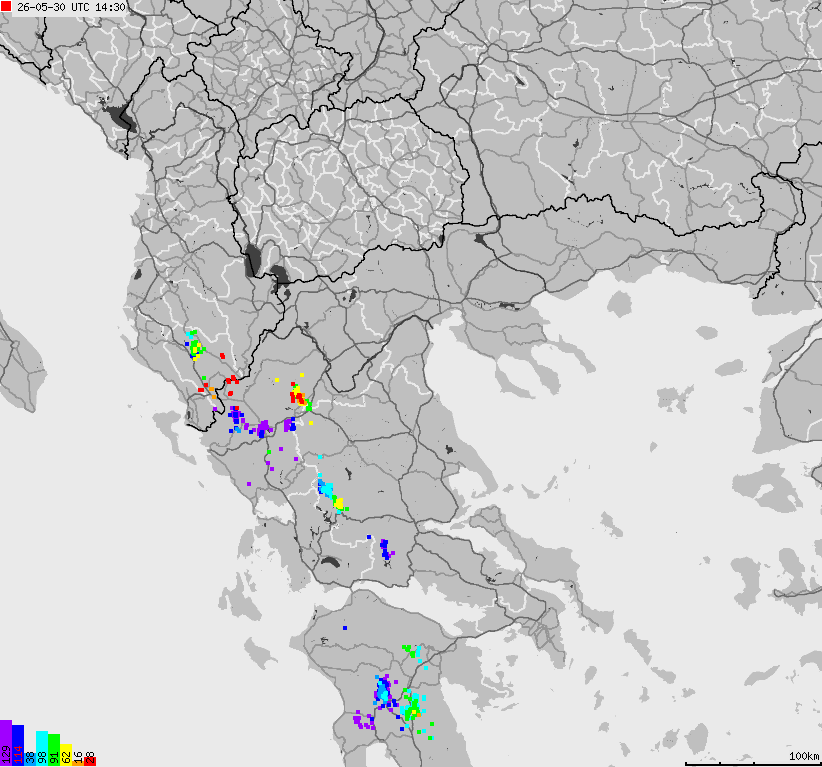 Mapa wyładowań atmosferycznych Grecji