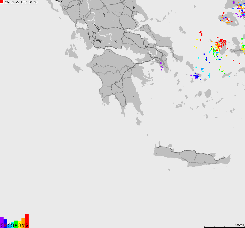 Mapa wyładowań atmosferycznych Grecji