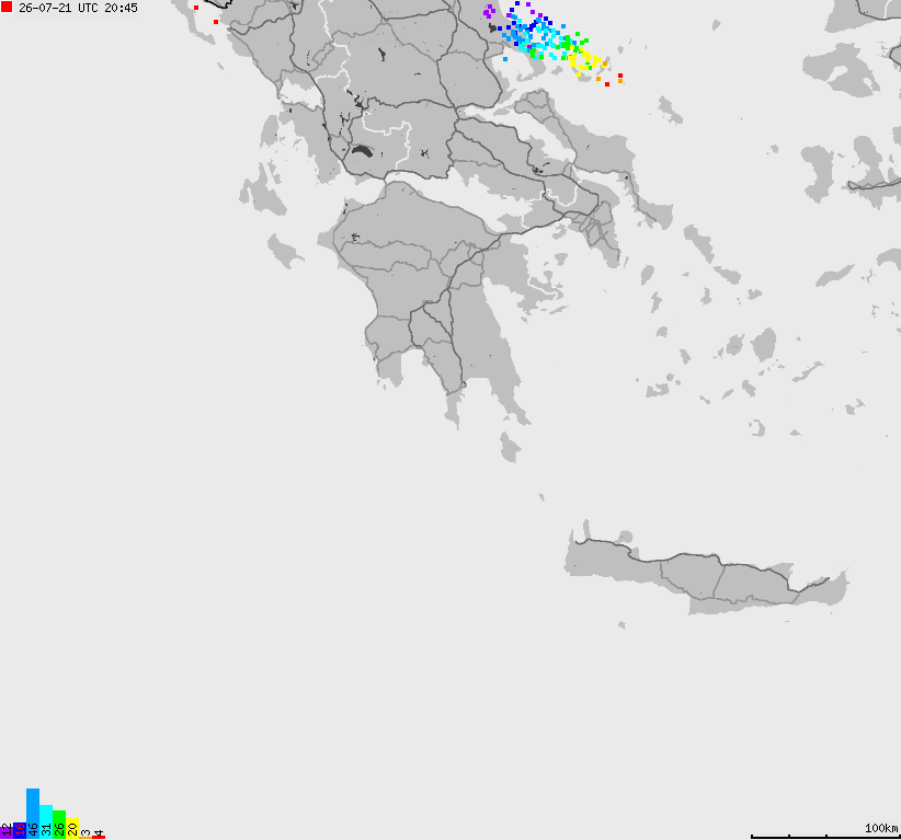 Mapa wyładowań atmosferycznych Grecji