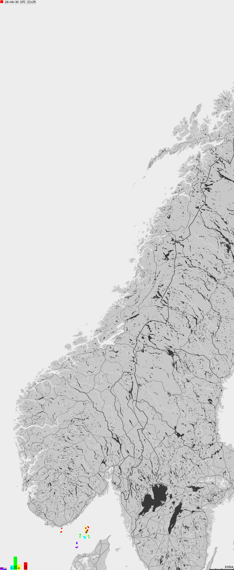 Map of lightnings across Norway