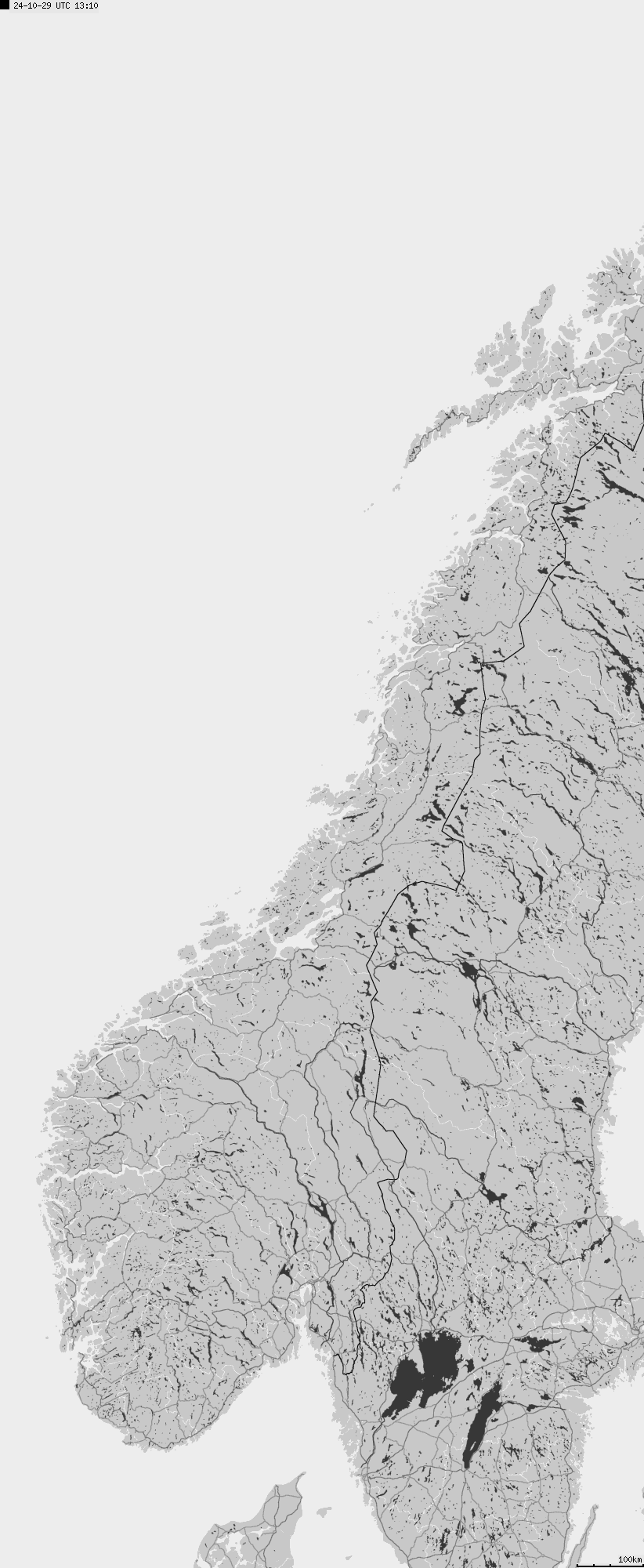 Mapa wyładowań atmosferycznych na obszarze Norwegii