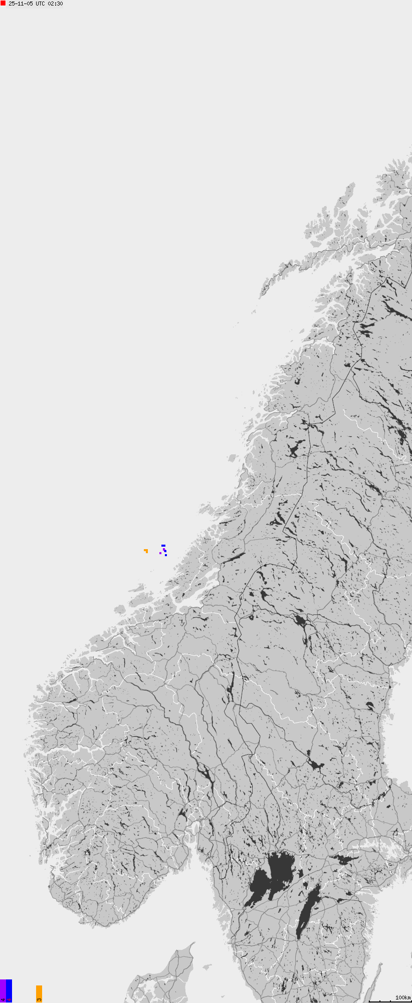 Map of lightnings across Norway