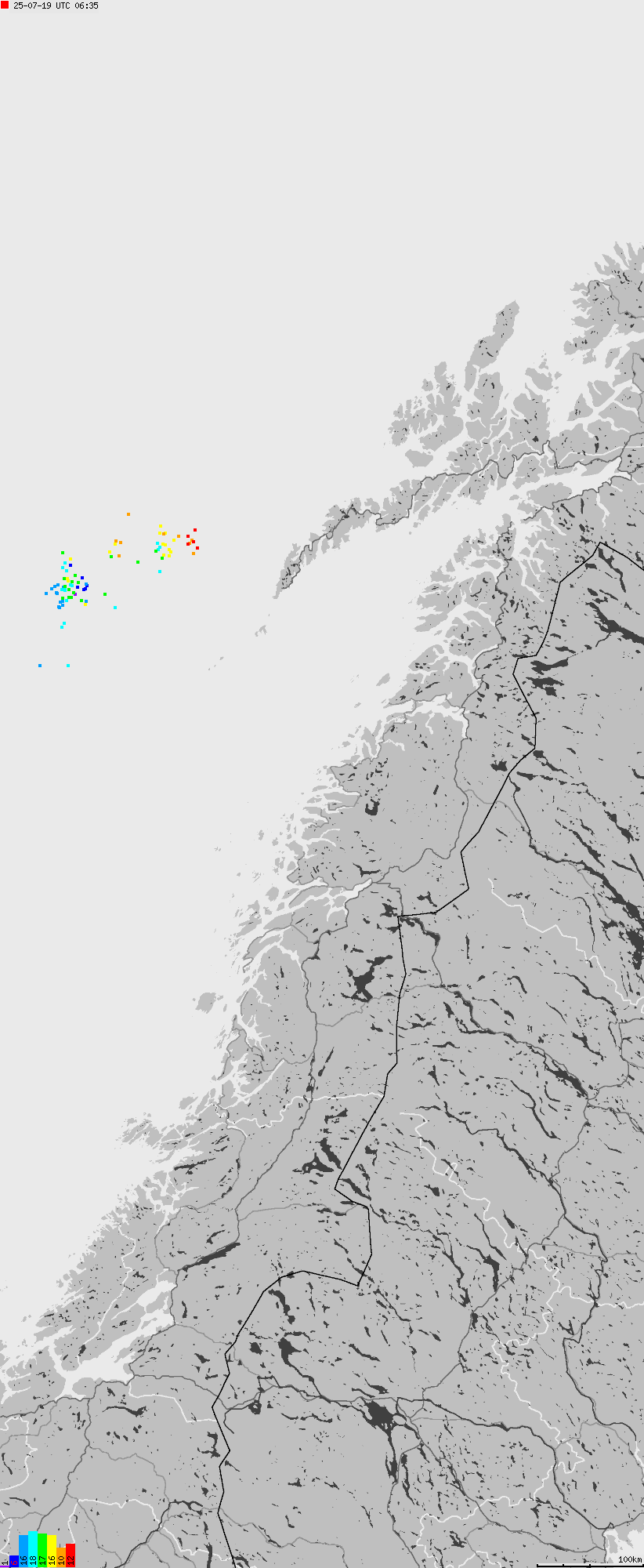Map of lightnings across Norway