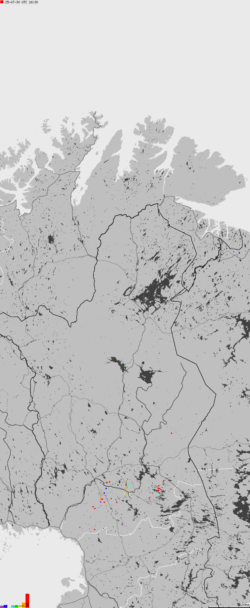 Map of lightnings across Norway