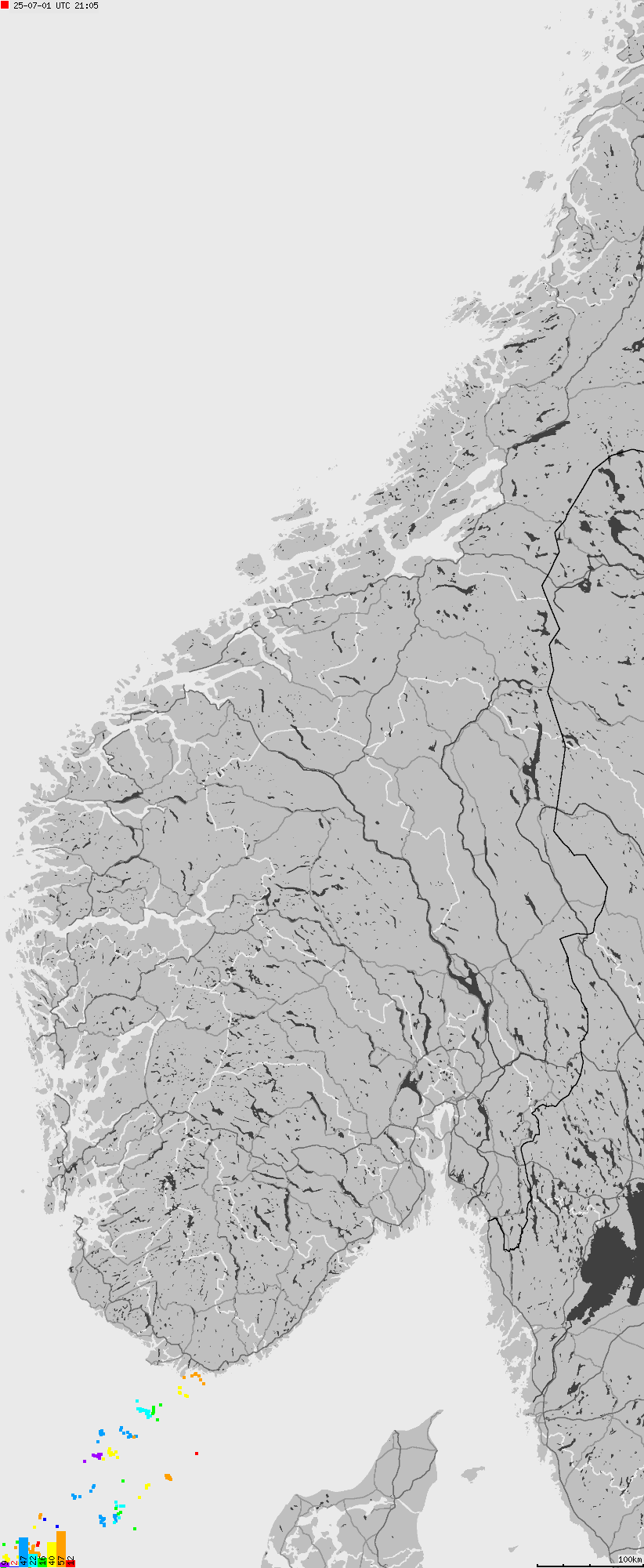 Map of lightnings across Norway