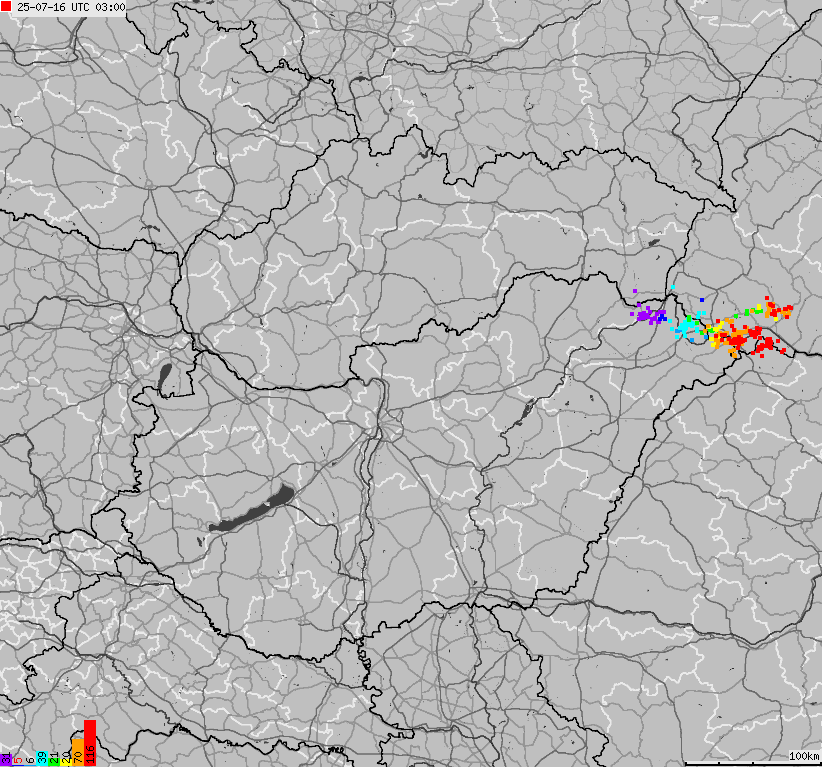 Map of lightnings across Slovakia, Hungary