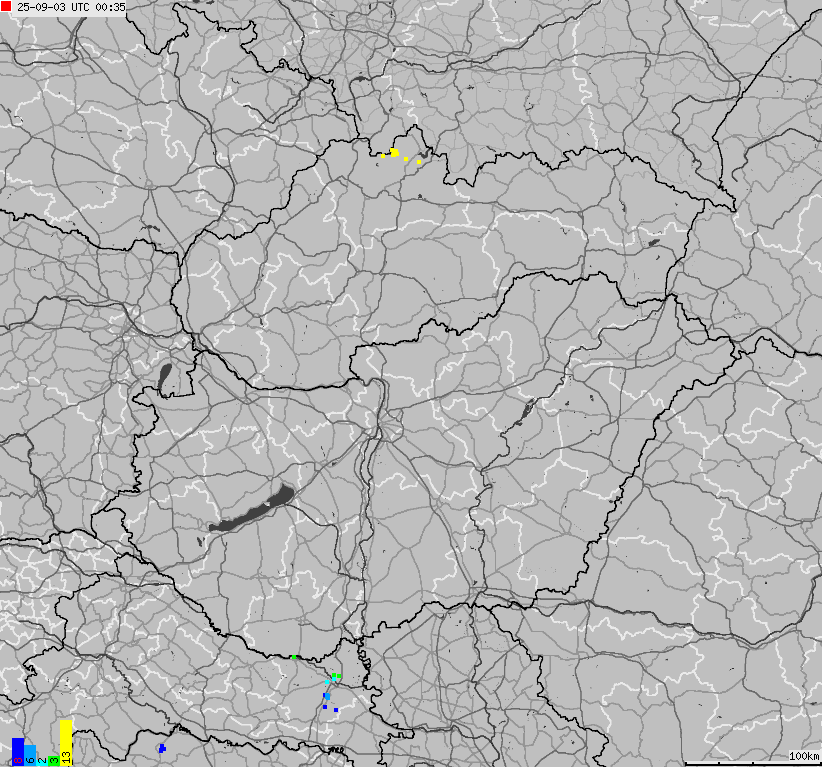 Map of lightnings across Slovakia, Hungary
