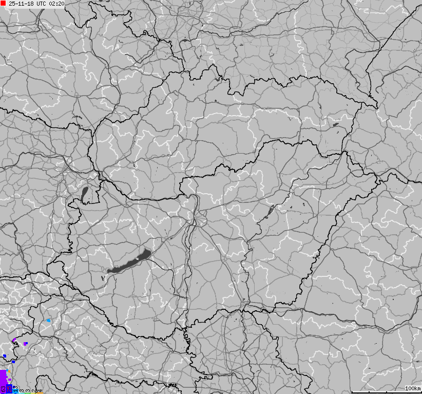 Map of lightnings across Slovakia, Hungary