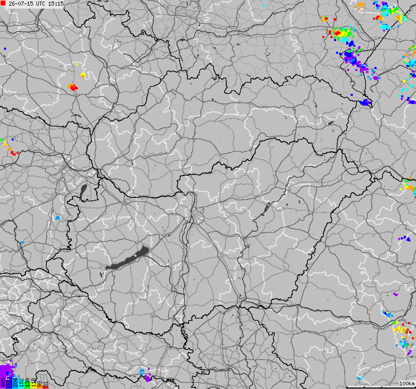 Map of lightnings across Slovakia, Hungary