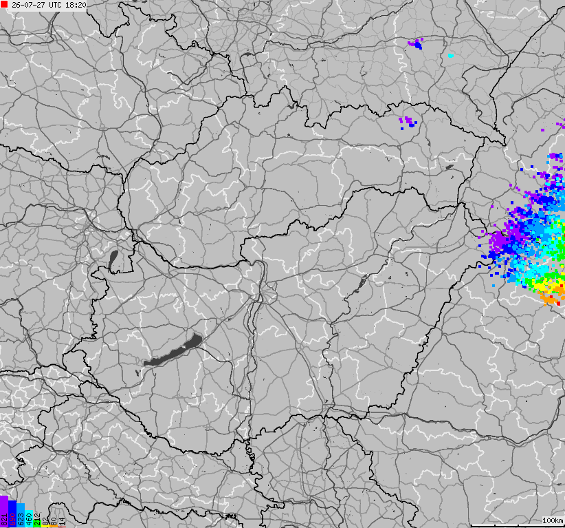 Map of lightnings across Slovakia, Hungary
