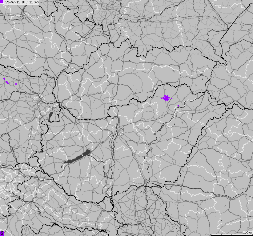 Map of lightnings across Slovakia, Hungary