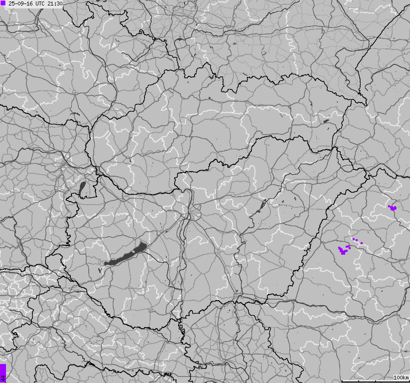 Map of lightnings across Slovakia, Hungary