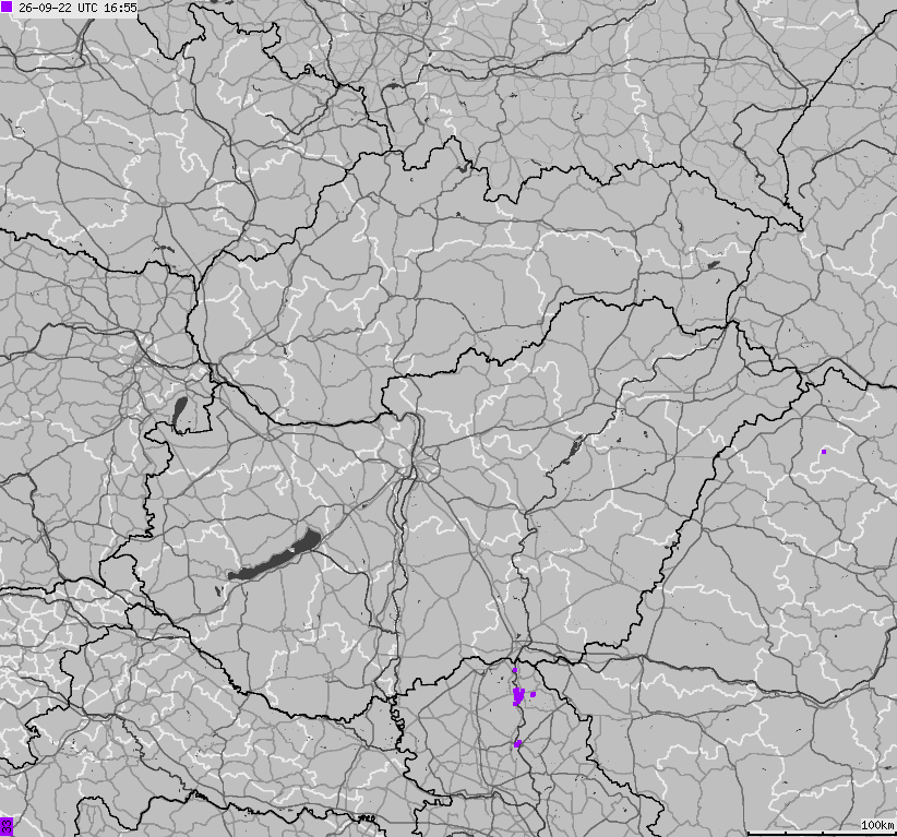 Map of lightnings across Slovakia, Hungary
