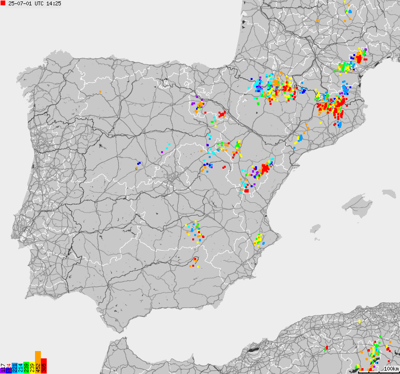 Map of lightnings Spain, Portugal