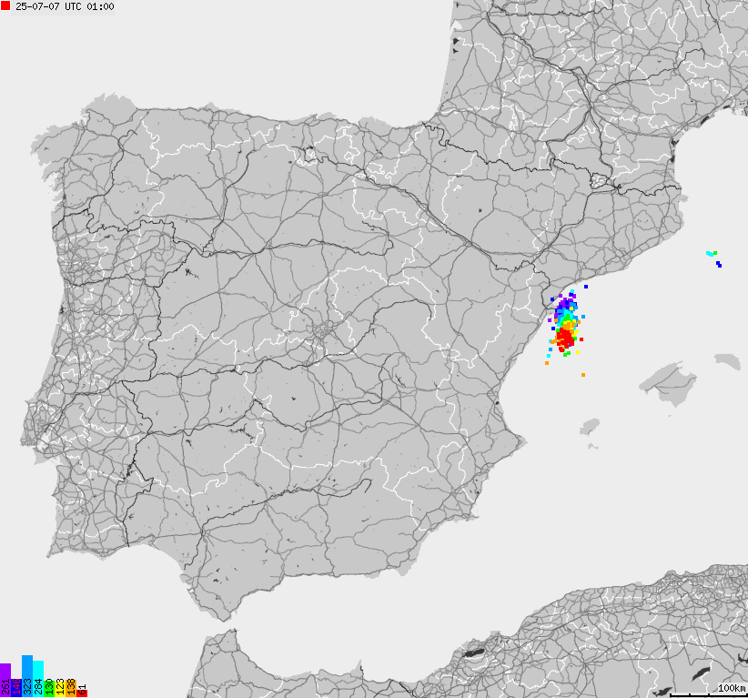 Map of lightnings Spain, Portugal