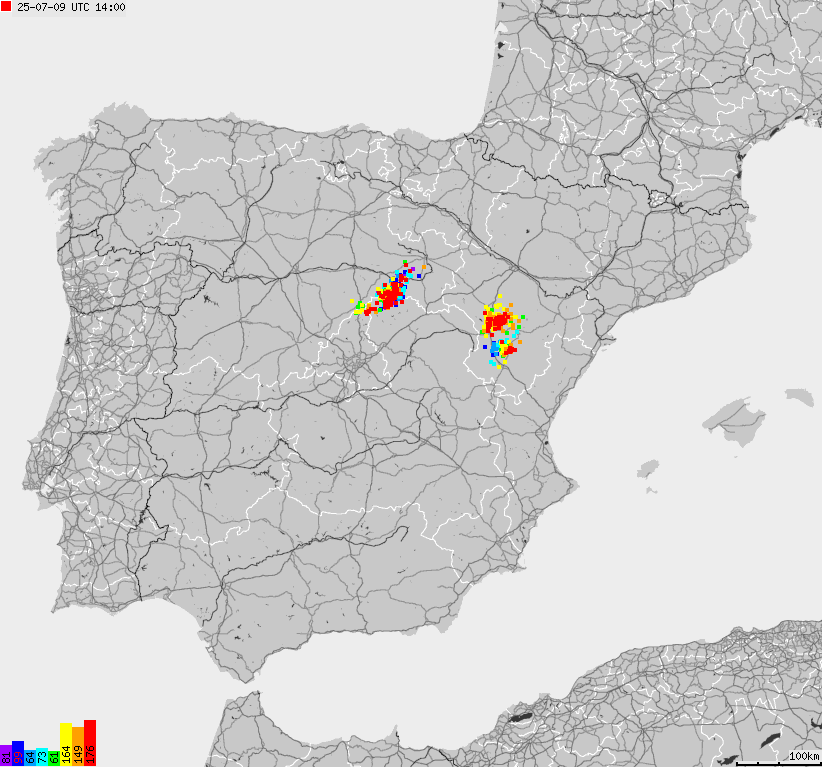 Map of lightnings Spain, Portugal