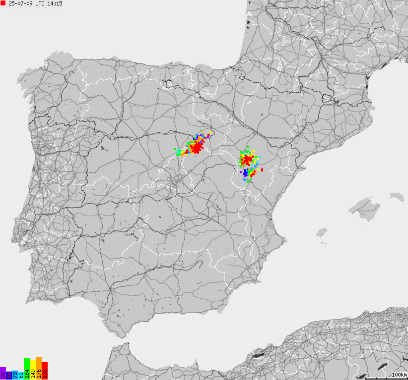 Map of lightnings Spain, Portugal