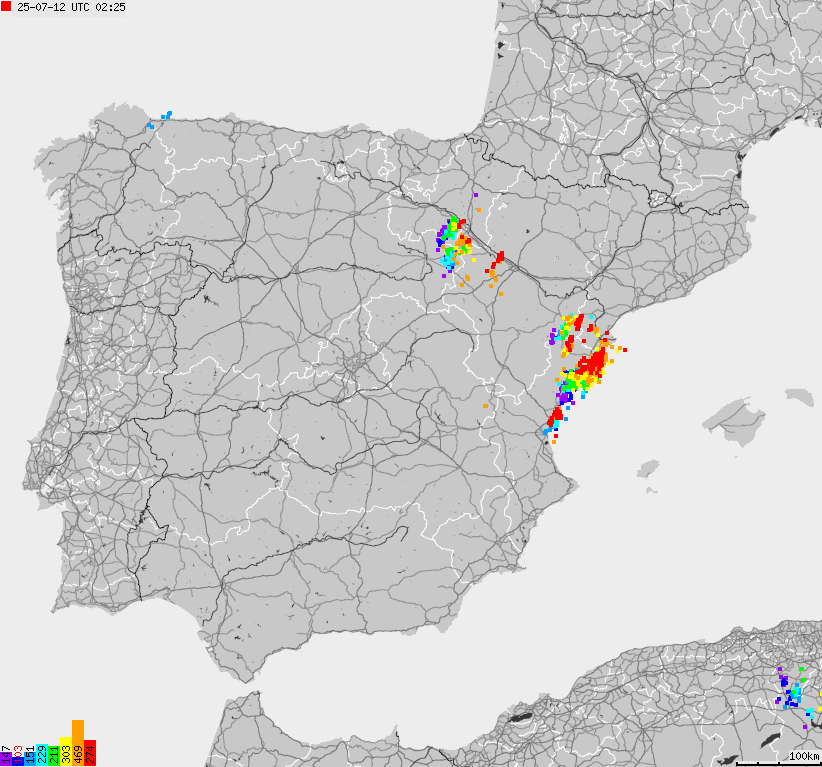 Map of lightnings Spain, Portugal