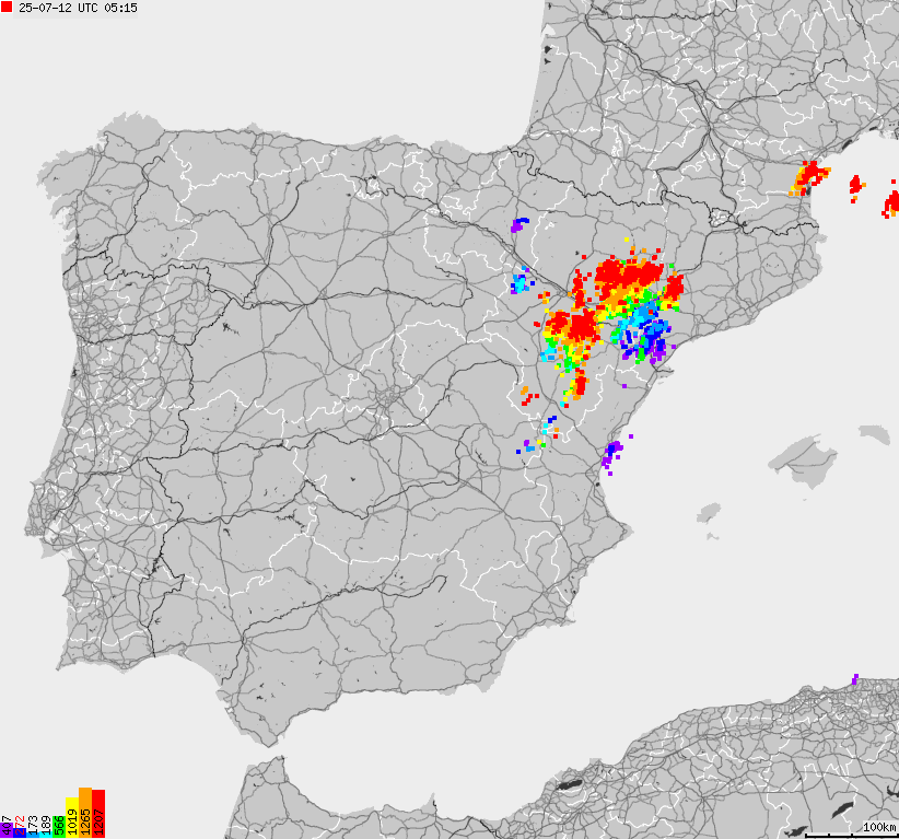 Map of lightnings Spain, Portugal