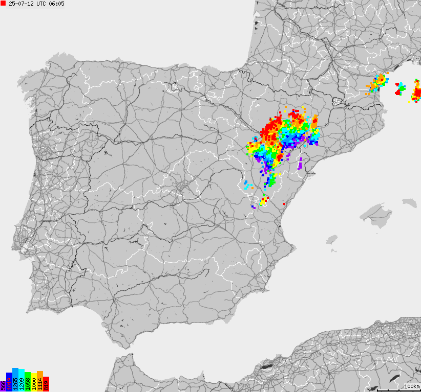Map of lightnings Spain, Portugal
