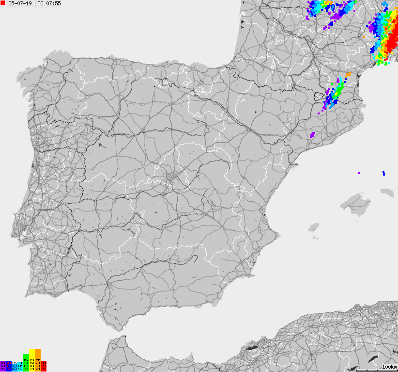 Map of lightnings Spain, Portugal