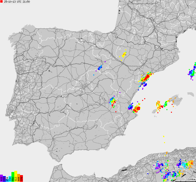 Map of lightnings Spain, Portugal
