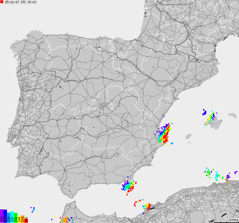 Map of lightnings Spain, Portugal