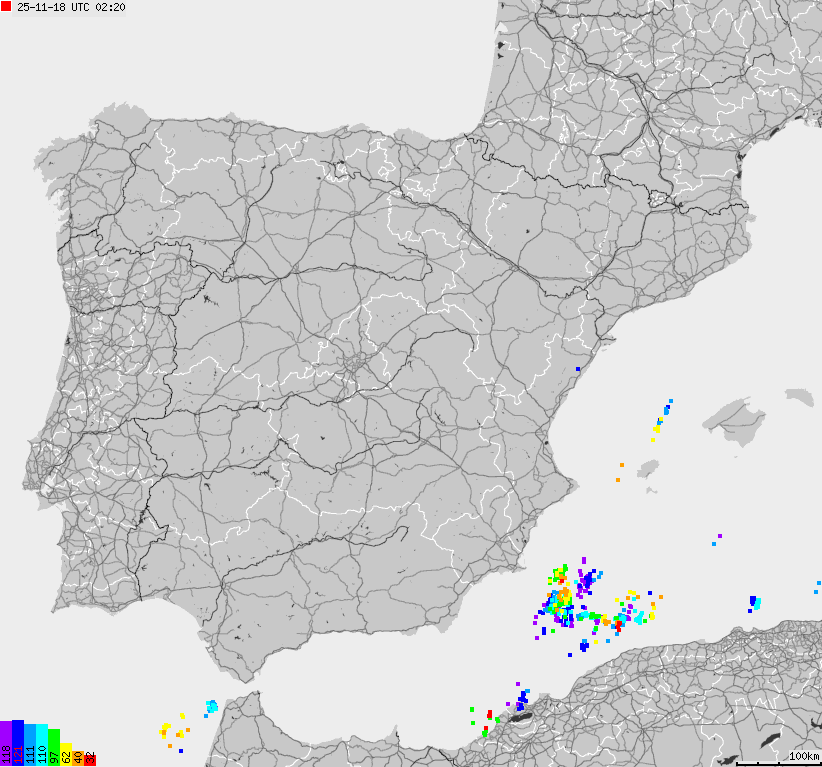 Map of lightnings Spain, Portugal