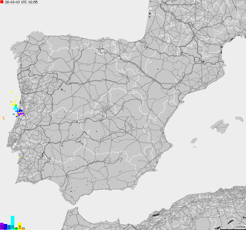 Map of lightnings Spain, Portugal