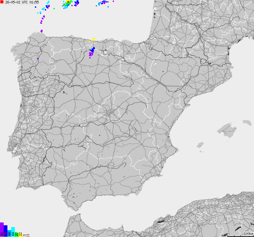 Map of lightnings Spain, Portugal