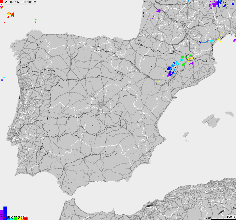 Map of lightnings Spain, Portugal