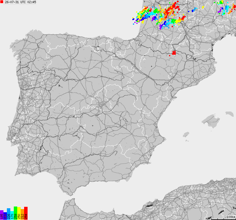 Map of lightnings Spain, Portugal