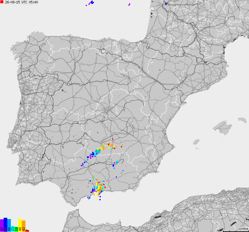Map of lightnings Spain, Portugal