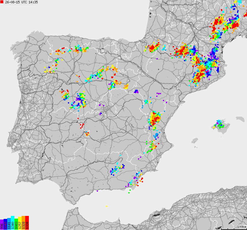 Map of lightnings Spain, Portugal
