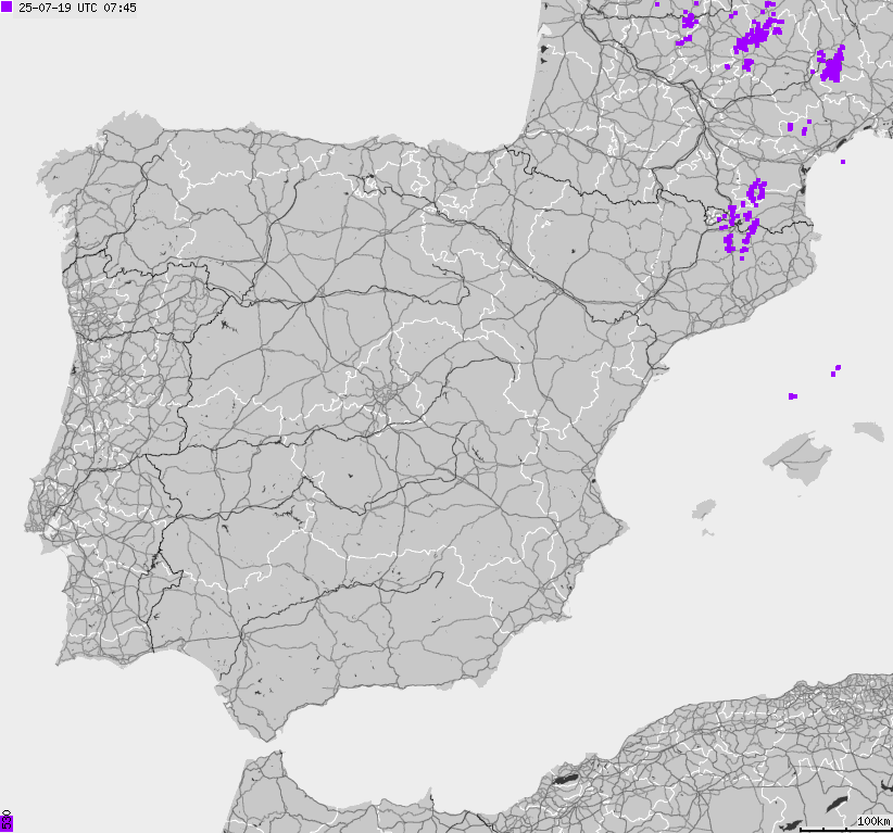 Map of lightnings Spain, Portugal