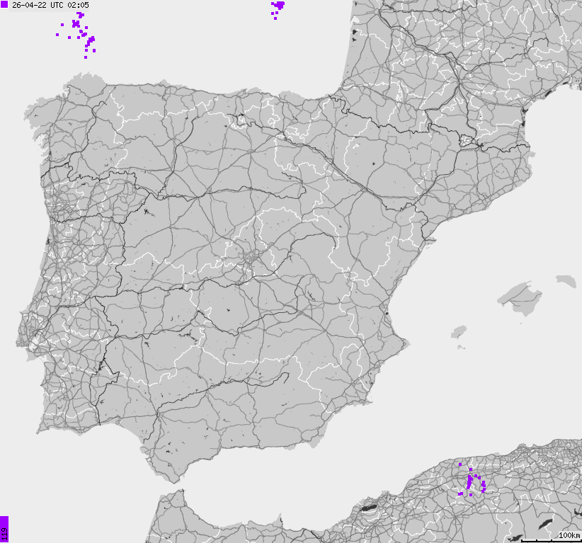 Map of lightnings Spain, Portugal