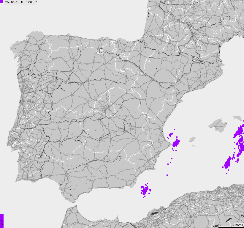 Map of lightnings Spain, Portugal